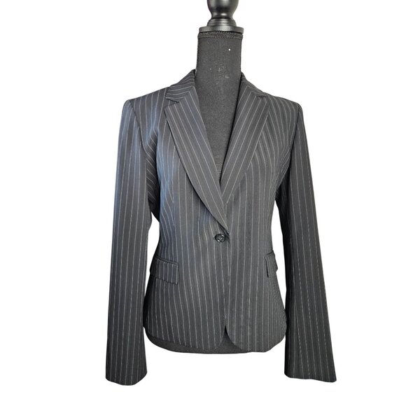 Tahari Womens Pinstripe One Button Blazer Size 6 Black & White Career Office - Picture 7 of 14